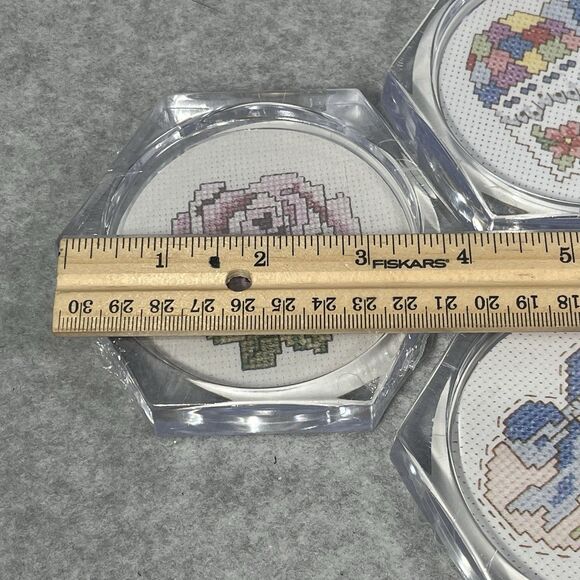 Vtg Acrylic Coasters MCG Textiles Cross Stitch Kit Butterfly Heart Rose Lot Of 4 - Picture 11 of 15